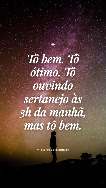 Tô bem. Tô ótimo. Tô ouvindo sertanejo às 3h da manhã, mas tô bem.