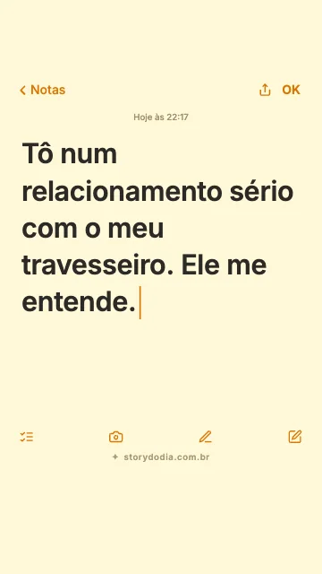 Tô num relacionamento sério com o meu travesseiro. Ele me entende.